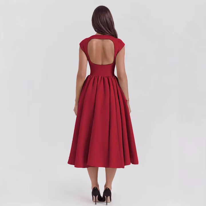 Women's Structured Cap Sleeve Midi Dress for Wedding Guests (7)