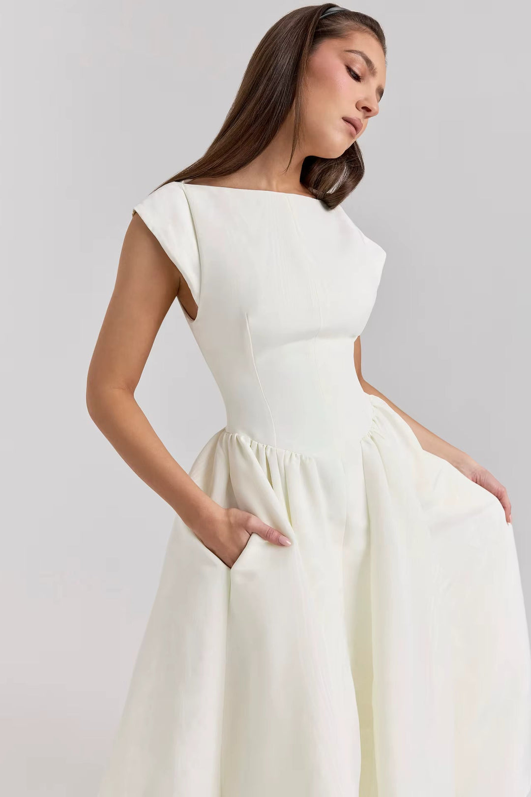 Women's Tailored Cap Sleeve Midi Dress for Wedding Guests (2)