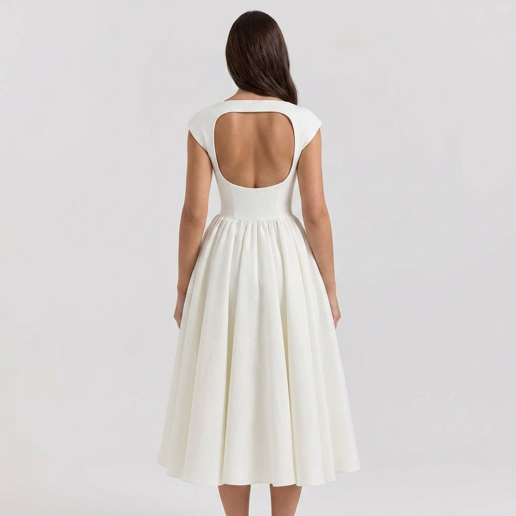 Women's Tailored Cap Sleeve Midi Dress for Wedding Guests (3)