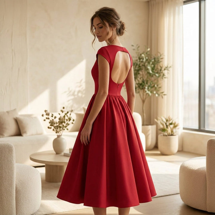 Women's Tailored Cap Sleeve Midi Dress for Wedding Guests (8)